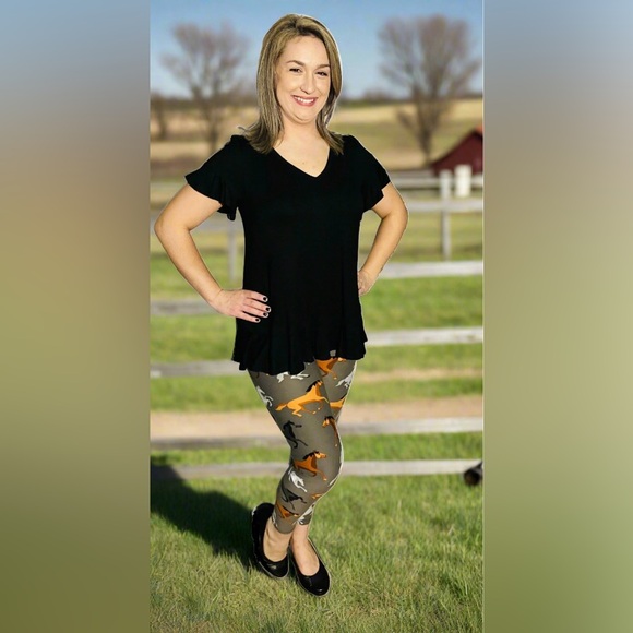 OS/PLUS NEW Womens Western Brown Horse Leggings YOGA WAIST - Picture 6 of 8